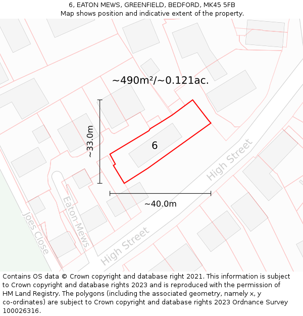 6, EATON MEWS, GREENFIELD, BEDFORD, MK45 5FB: Plot and title map