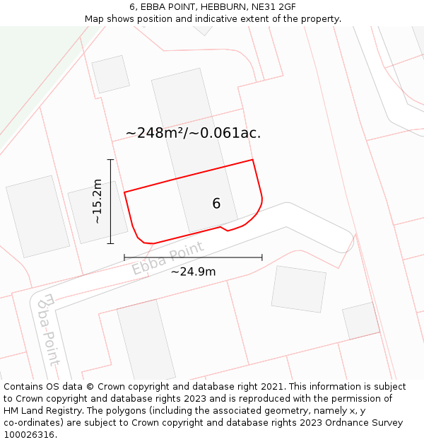 6, EBBA POINT, HEBBURN, NE31 2GF: Plot and title map