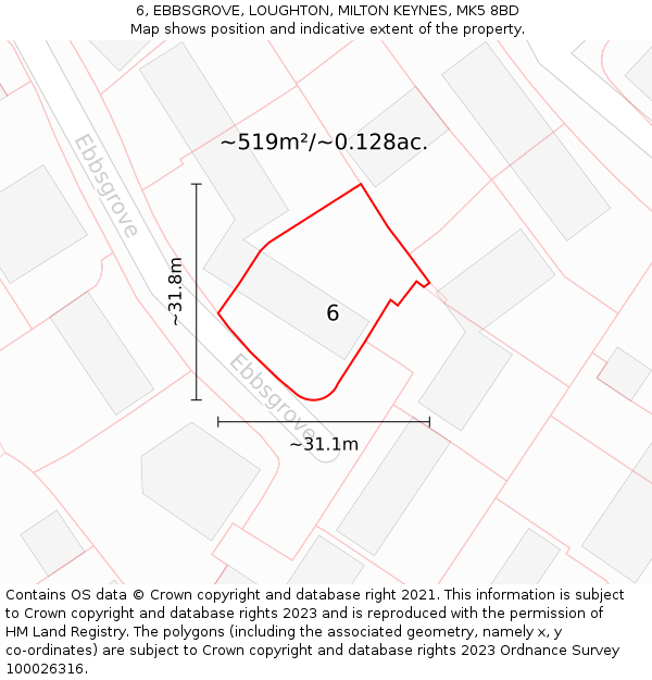 6, EBBSGROVE, LOUGHTON, MILTON KEYNES, MK5 8BD: Plot and title map