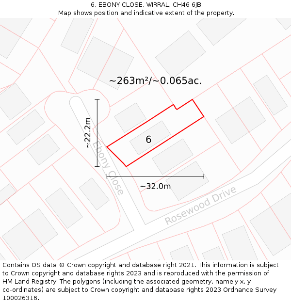 6, EBONY CLOSE, WIRRAL, CH46 6JB: Plot and title map