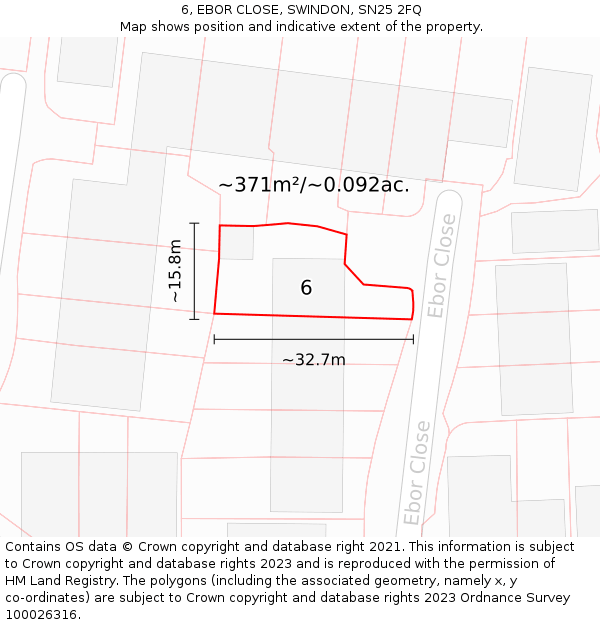 6, EBOR CLOSE, SWINDON, SN25 2FQ: Plot and title map