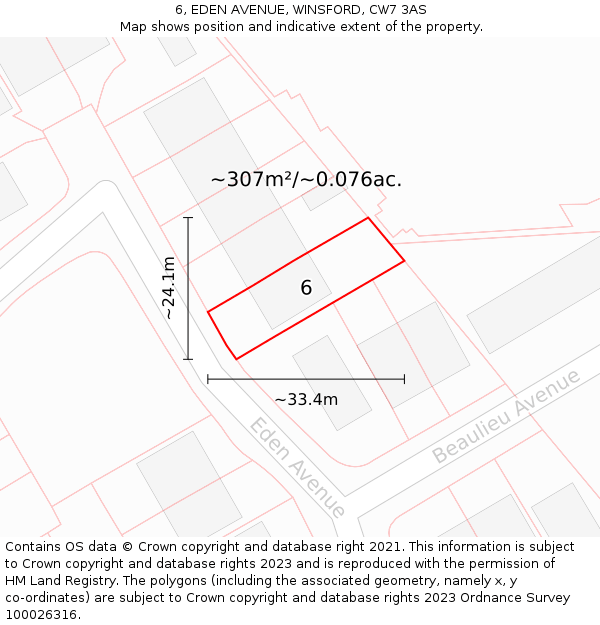 6, EDEN AVENUE, WINSFORD, CW7 3AS: Plot and title map