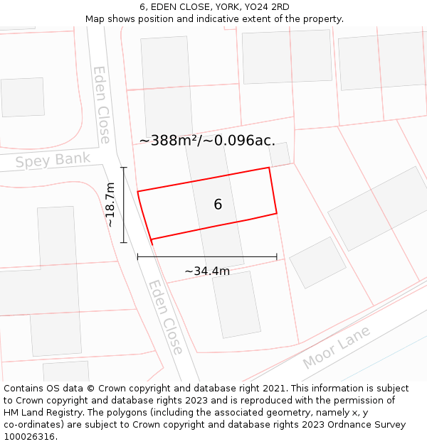 6, EDEN CLOSE, YORK, YO24 2RD: Plot and title map