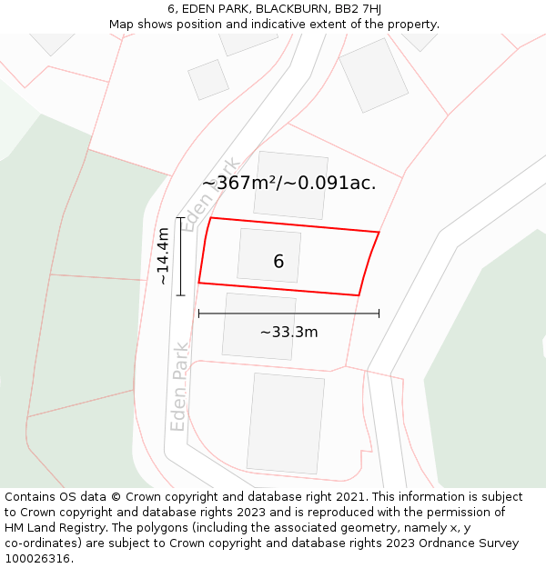 6, EDEN PARK, BLACKBURN, BB2 7HJ: Plot and title map