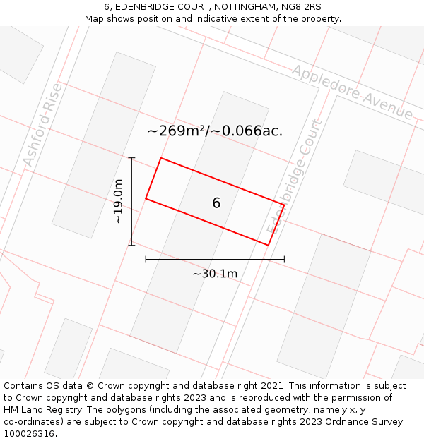 6, EDENBRIDGE COURT, NOTTINGHAM, NG8 2RS: Plot and title map