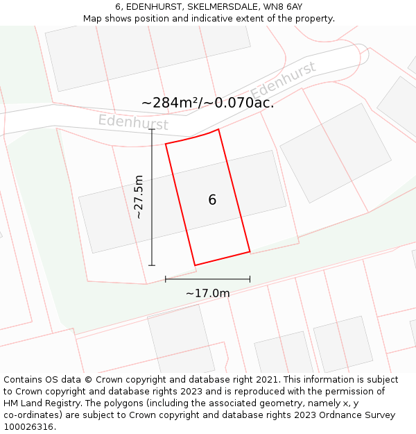 6, EDENHURST, SKELMERSDALE, WN8 6AY: Plot and title map