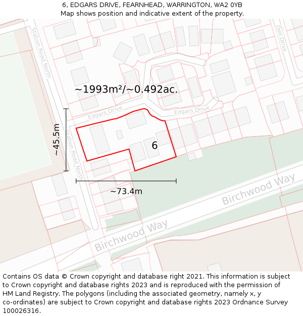 6, EDGARS DRIVE, FEARNHEAD, WARRINGTON, WA2 0YB: Plot and title map