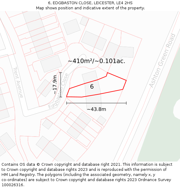 6, EDGBASTON CLOSE, LEICESTER, LE4 2HS: Plot and title map