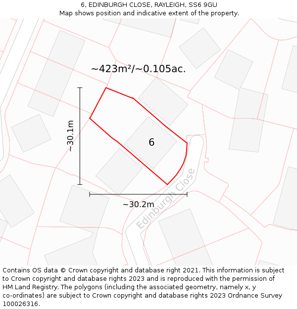 6, EDINBURGH CLOSE, RAYLEIGH, SS6 9GU: Plot and title map