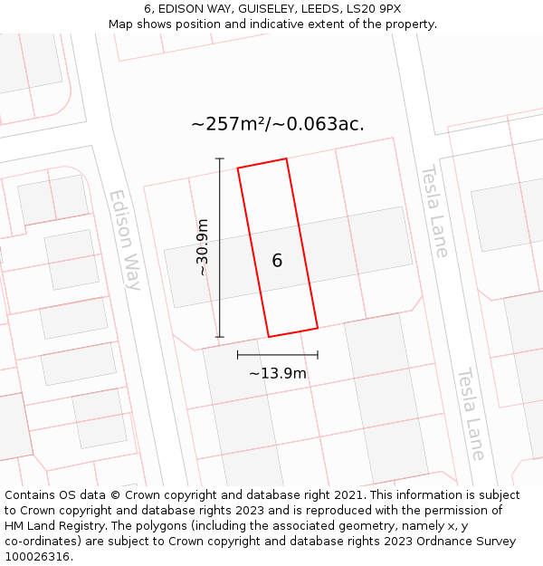 6, EDISON WAY, GUISELEY, LEEDS, LS20 9PX: Plot and title map