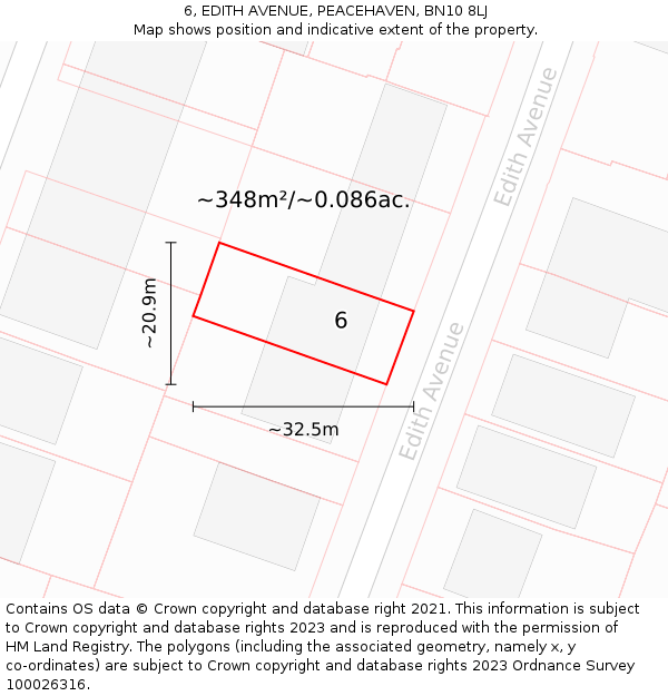 6, EDITH AVENUE, PEACEHAVEN, BN10 8LJ: Plot and title map