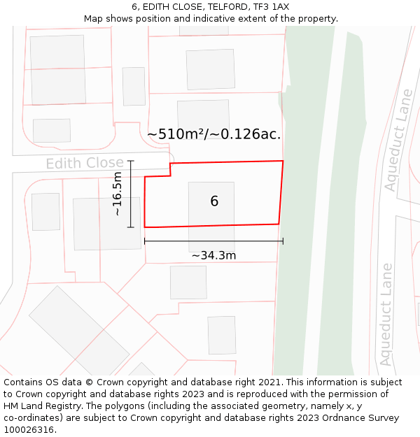 6, EDITH CLOSE, TELFORD, TF3 1AX: Plot and title map