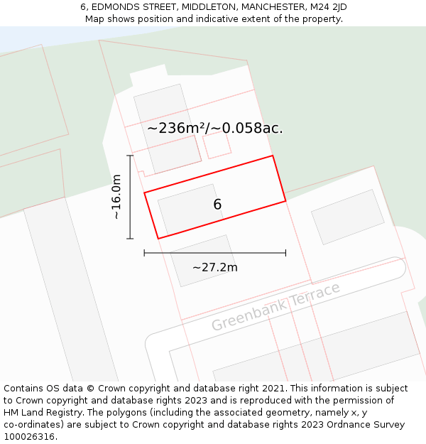 6, EDMONDS STREET, MIDDLETON, MANCHESTER, M24 2JD: Plot and title map