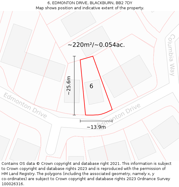 6, EDMONTON DRIVE, BLACKBURN, BB2 7DY: Plot and title map