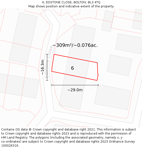 6, EDSTONE CLOSE, BOLTON, BL3 4TQ: Plot and title map