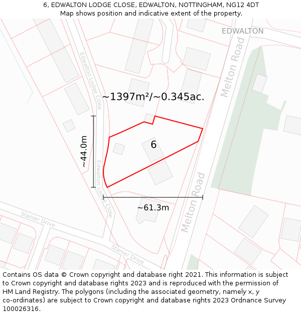 6, EDWALTON LODGE CLOSE, EDWALTON, NOTTINGHAM, NG12 4DT: Plot and title map