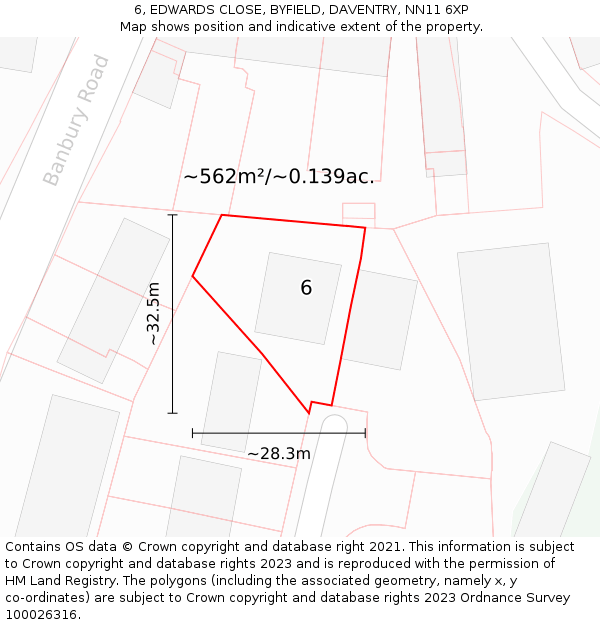 6, EDWARDS CLOSE, BYFIELD, DAVENTRY, NN11 6XP: Plot and title map