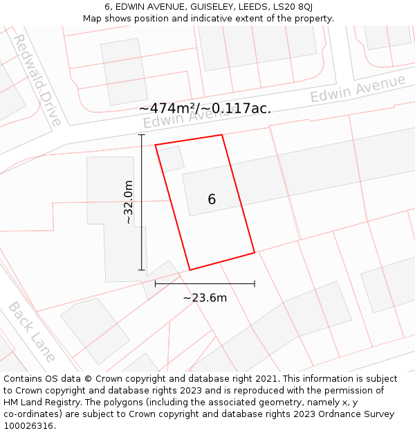 6, EDWIN AVENUE, GUISELEY, LEEDS, LS20 8QJ: Plot and title map