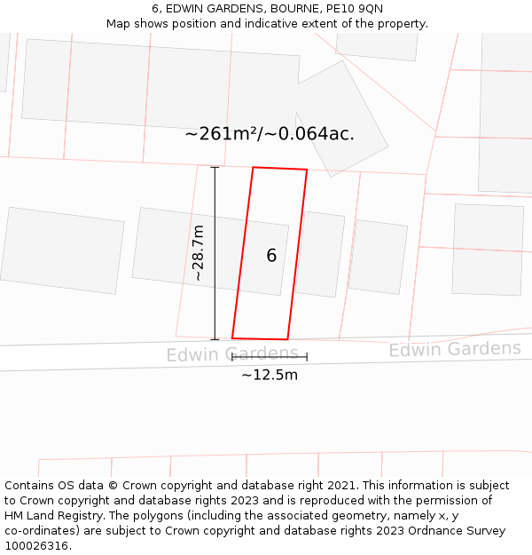 6, EDWIN GARDENS, BOURNE, PE10 9QN: Plot and title map