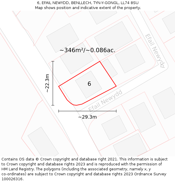 6, EFAIL NEWYDD, BENLLECH, TYN-Y-GONGL, LL74 8SU: Plot and title map