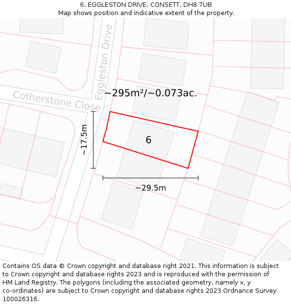 6, EGGLESTON DRIVE, CONSETT, DH8 7UB: Plot and title map