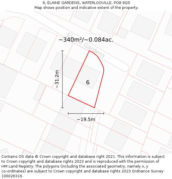 6, ELAINE GARDENS, WATERLOOVILLE, PO8 9QS: Plot and title map