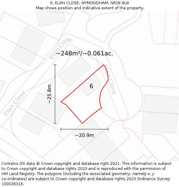 6, ELAN CLOSE, WYMONDHAM, NR18 9LW: Plot and title map