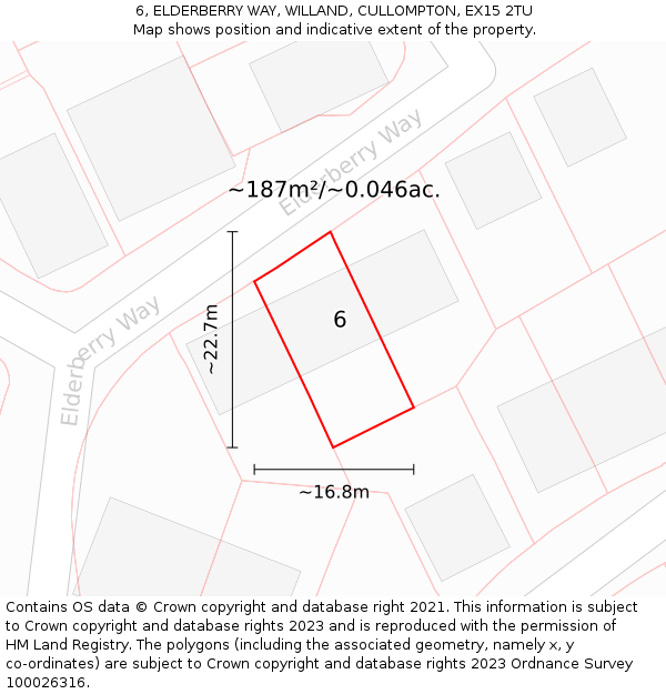 6, ELDERBERRY WAY, WILLAND, CULLOMPTON, EX15 2TU: Plot and title map