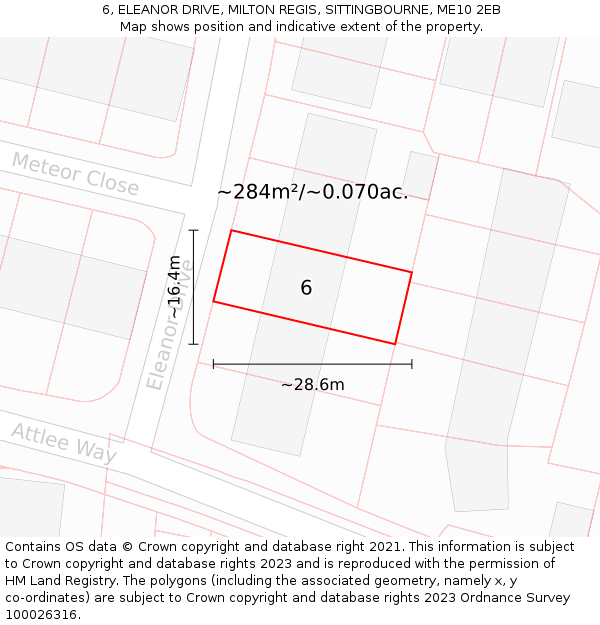 6, ELEANOR DRIVE, MILTON REGIS, SITTINGBOURNE, ME10 2EB: Plot and title map