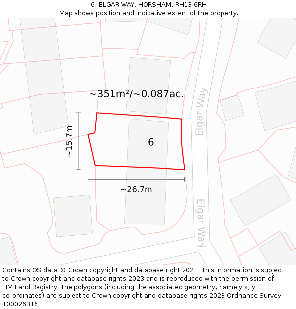 6, ELGAR WAY, HORSHAM, RH13 6RH: Plot and title map