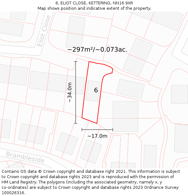 6, ELIOT CLOSE, KETTERING, NN16 9XR: Plot and title map