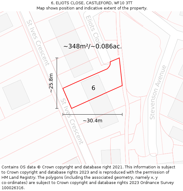 6, ELIOTS CLOSE, CASTLEFORD, WF10 3TT: Plot and title map