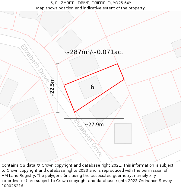 6, ELIZABETH DRIVE, DRIFFIELD, YO25 6XY: Plot and title map