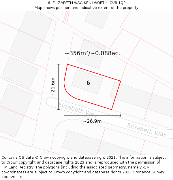 6, ELIZABETH WAY, KENILWORTH, CV8 1QP: Plot and title map