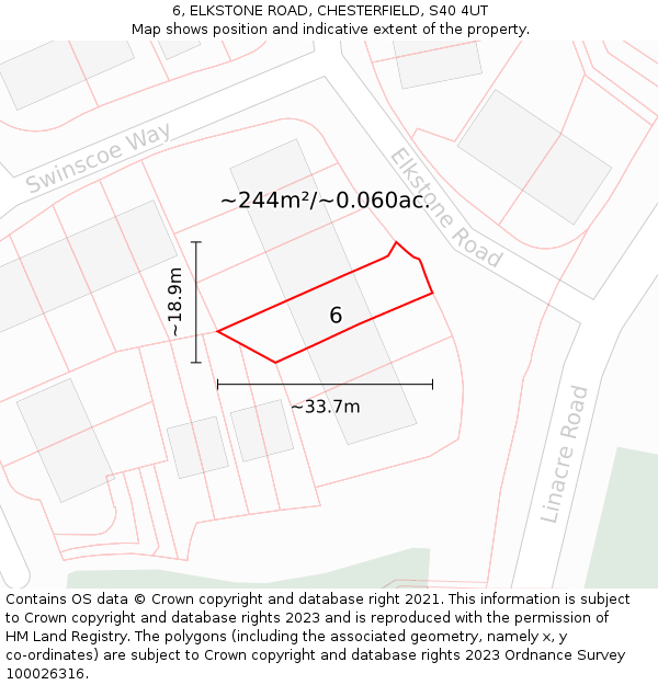 6, ELKSTONE ROAD, CHESTERFIELD, S40 4UT: Plot and title map