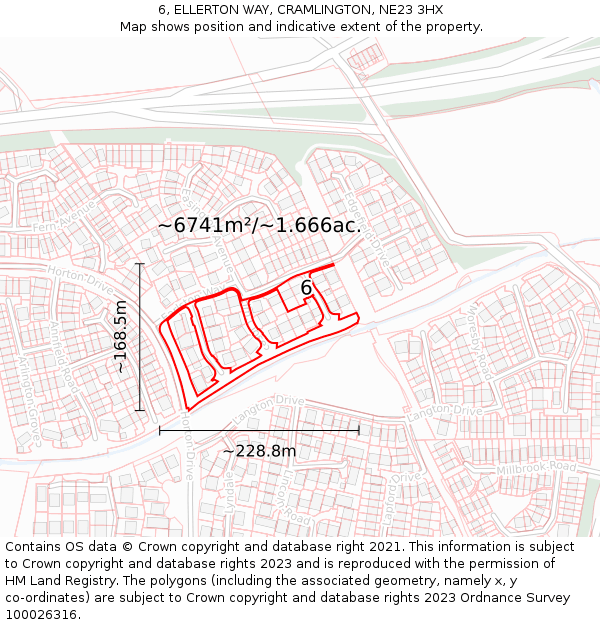 6, ELLERTON WAY, CRAMLINGTON, NE23 3HX: Plot and title map