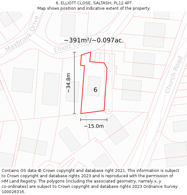 6, ELLIOTT CLOSE, SALTASH, PL12 4PT: Plot and title map