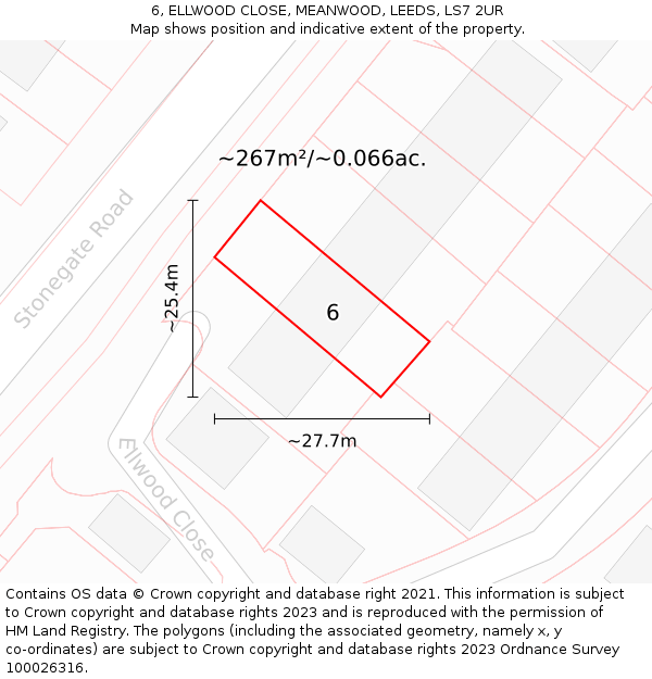 6, ELLWOOD CLOSE, MEANWOOD, LEEDS, LS7 2UR: Plot and title map