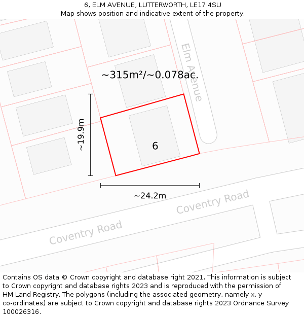 6, ELM AVENUE, LUTTERWORTH, LE17 4SU: Plot and title map