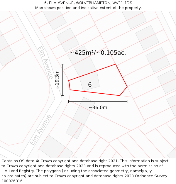 6, ELM AVENUE, WOLVERHAMPTON, WV11 1DS: Plot and title map