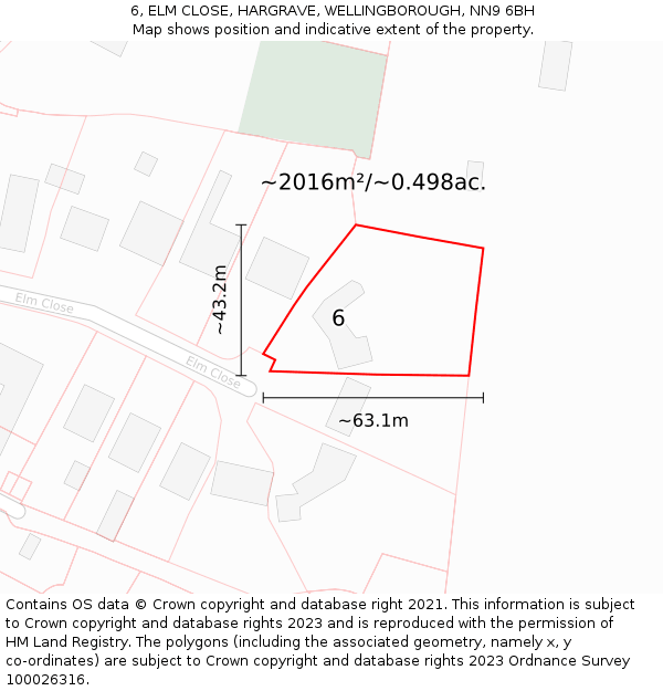 6, ELM CLOSE, HARGRAVE, WELLINGBOROUGH, NN9 6BH: Plot and title map