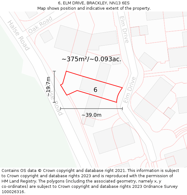 6, ELM DRIVE, BRACKLEY, NN13 6ES: Plot and title map