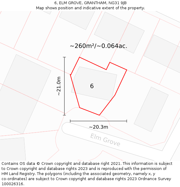 6, ELM GROVE, GRANTHAM, NG31 9JB: Plot and title map