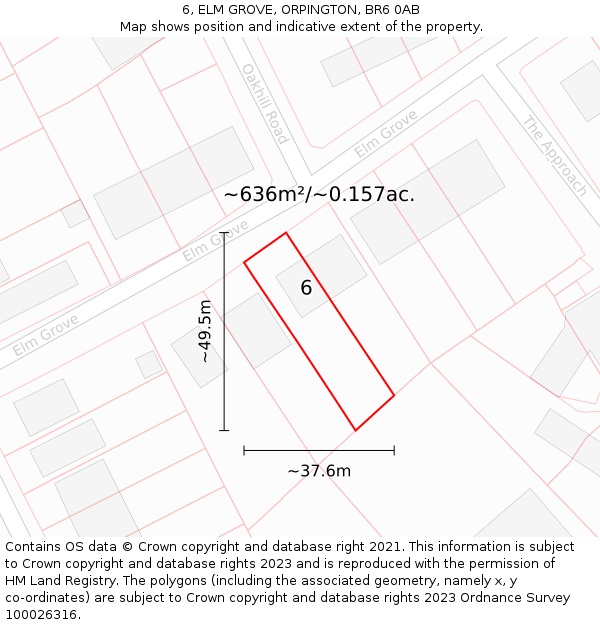 6, ELM GROVE, ORPINGTON, BR6 0AB: Plot and title map