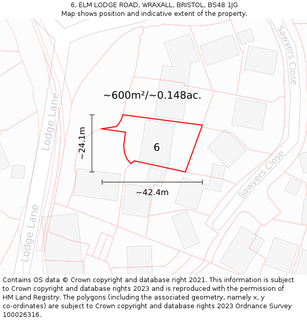 6, ELM LODGE ROAD, WRAXALL, BRISTOL, BS48 1JG: Plot and title map