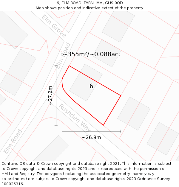 6, ELM ROAD, FARNHAM, GU9 0QD: Plot and title map