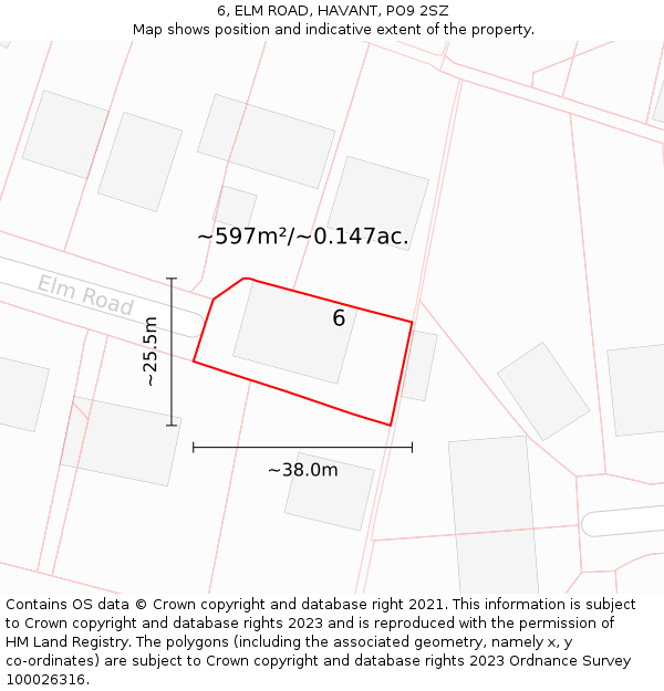 6, ELM ROAD, HAVANT, PO9 2SZ: Plot and title map