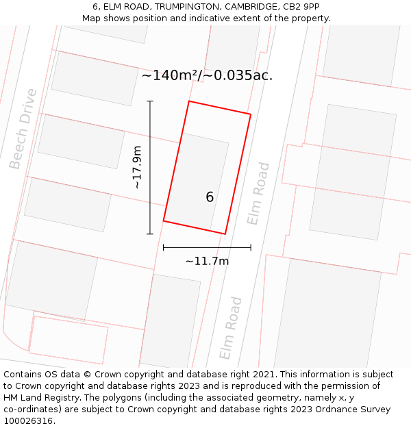 6, ELM ROAD, TRUMPINGTON, CAMBRIDGE, CB2 9PP: Plot and title map