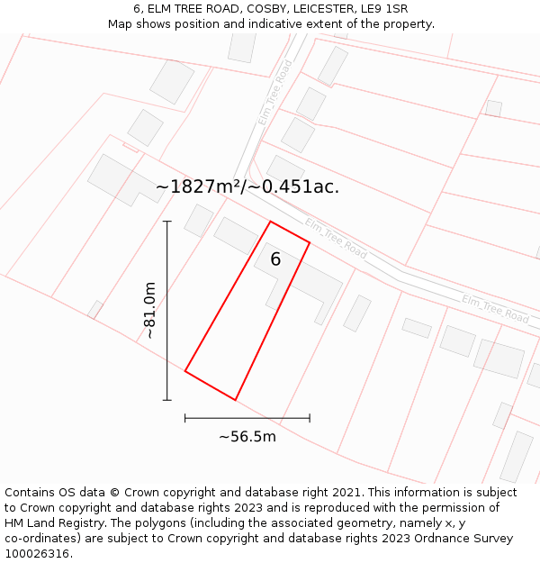 6, ELM TREE ROAD, COSBY, LEICESTER, LE9 1SR: Plot and title map