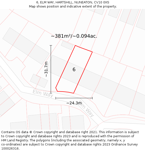 6, ELM WAY, HARTSHILL, NUNEATON, CV10 0XS: Plot and title map